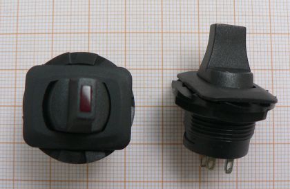 Intrerupator cu tija R negru cu Led rosu 6A/250V, 1 circ/4 poli/2poz ON-OFF cu retinere, fi 17*14 mm