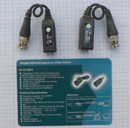Cablu adaptor video balun BNC tata - 2* mama cu surub+ fir model NVL-201(pereche)