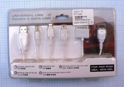 Kit cabluri date USB A tata  PSP,IPOD,GBA,NSL,NDS